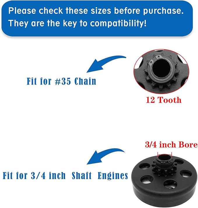 Go Kart Clutch 3/4" Bore 12 Tooth with #35 Chain, Centrifugal Clutch for Predator 212, Honda GC GX Engines and Most 2-6.5HP Small Engines performance Parts for MiniBike, Go Kart, Lawnmower.