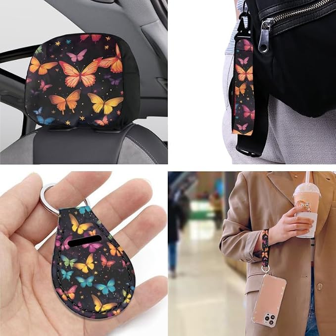Butterfly Print 13 Pack Car Seat Covers Full Set Colorful Butterflies Painting Car Interior Accessories Fit Auto SUV Trucks Seat Belt Shoulder, Black