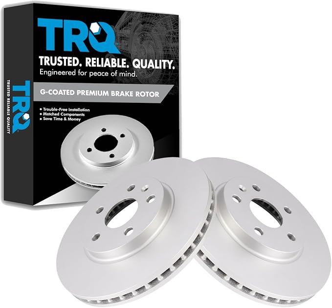 TRQ Front Brake Rotor Set G Coated Vented Compatible with 2008-2014 Cadillac CTS