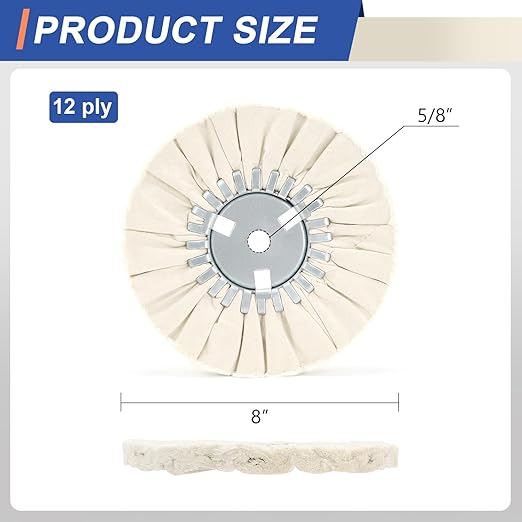 8" White Airway Buffing Wheel,5/8'' Arbor Hole,12 Plys/Fine Polishing for Angle Grinder,2PCS