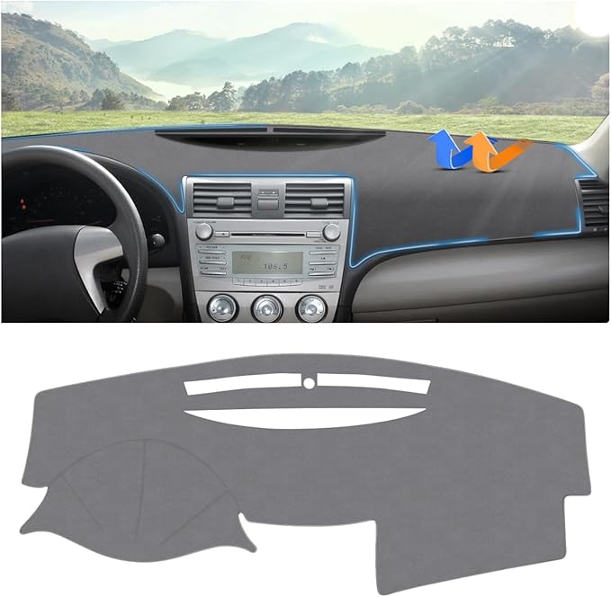 Autorder Gray Dashboard Cover Mat for Toyota Camry 2007-2011 Accessories Dash Cover Upgrade Polyester Dash Mat Sunshade Glare UV Rays Protector