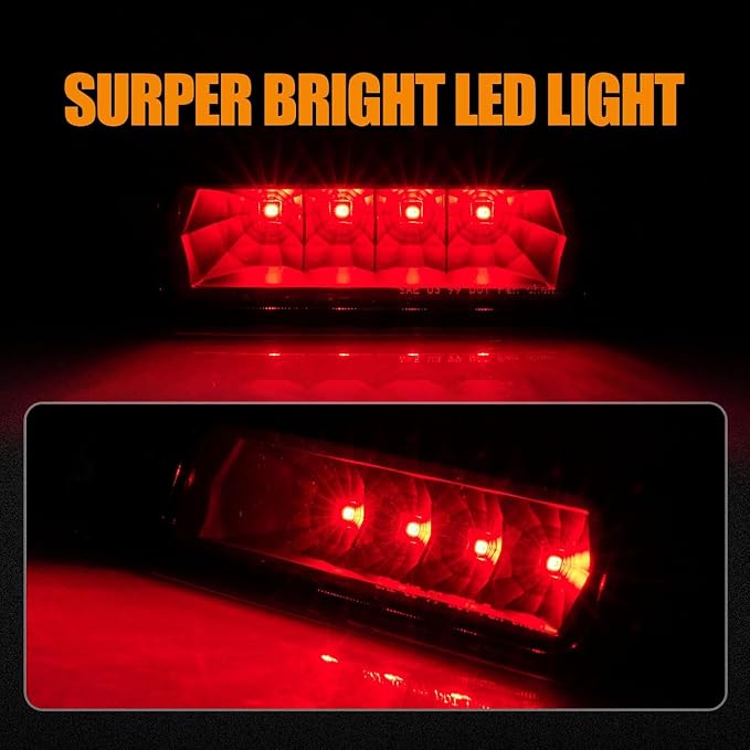 Third 3rd Brake Light LED for 1999-2004 Jeep Grand Cherokee, High Mount Rear Brake Lights Assembly for 99-04 Grand Cherokee, Waterproof Center Cab Lamp Stop Light (Black)