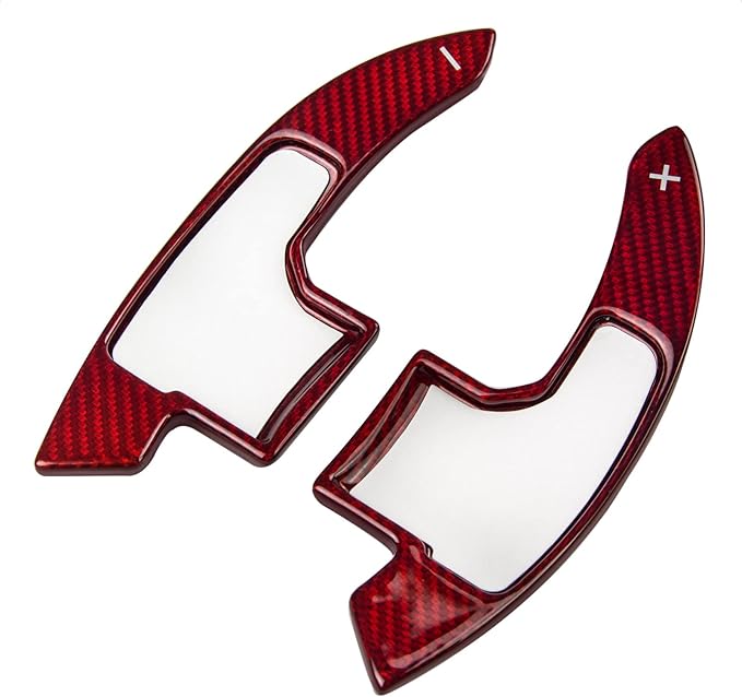 Steering Wheel Accessories Shift Paddle Shifter Extension Red Carbon Fiber Trim Cover compatible with FORD MUSTANG 2015 2016 2017 2018 2019 2020 2021