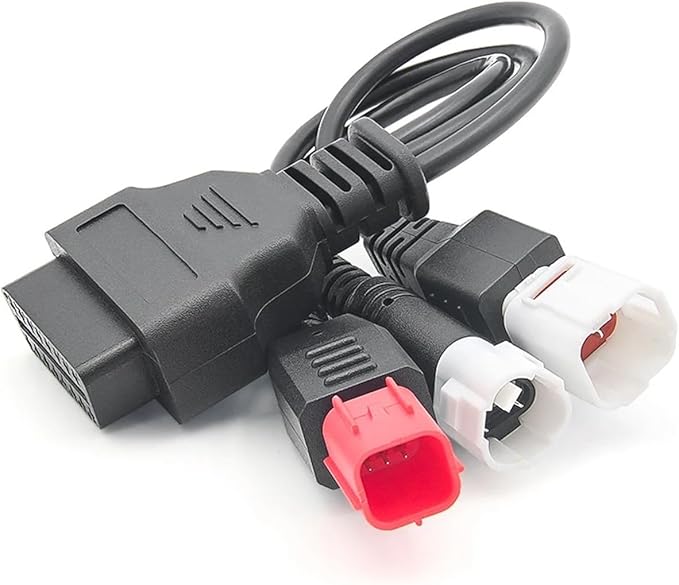 3 in 1 Compatible with Yamaha 3pin 4pin Compatible with 6pin to 16pin Motorcycle OBD2 Cable Adapter Motorcycle OBDII Diagnostic Connector Cable(Red)