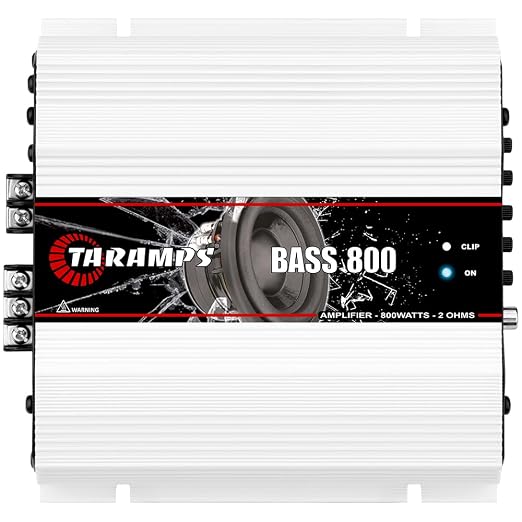 Taramps Bass 800 2 Ohms Monoblock Amplifier 800 Watts Rms 1 Channel 14.4VDC Out Power Full Range, Great for Sub/Bass - Rca/High Level Input, Car Audio