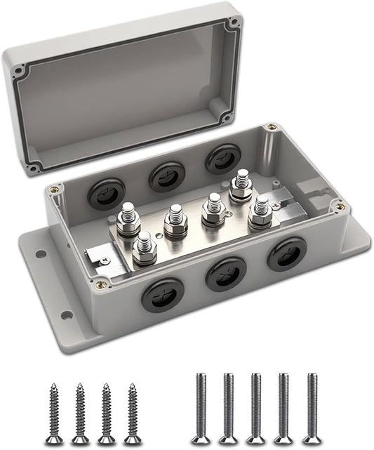 500A 12V Bus Bar Heavy Duty Power Distribution Block with 6 x 5/16"(M8) Terminal Studs Waterproof Marine Bus Bar for Car Boat RV Solar System