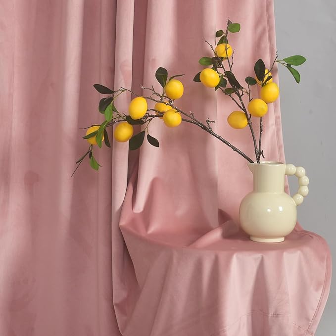 Roslynwood Luxury Soft Dusty Pink Velvet Curtains 84 inches Long Back Tab Thermal Insulated Blackout Window Drapes for Living Room/Bedroom/Dining Room, W52 x L84, 2 Panels