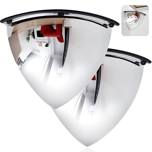 Suzile 2 Pieces 18 Inch Acrylic Quarter Dome Mirror Convex Corner Safety Mirror High Viewing Angle Blindspot for Wall Warehouses Offices Retail Stores Parking Garages