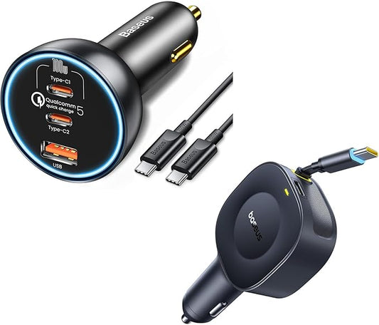 Baseus 160W USB C Car Charger Ultra-Mini Retractable Car Charger 60W USB C &