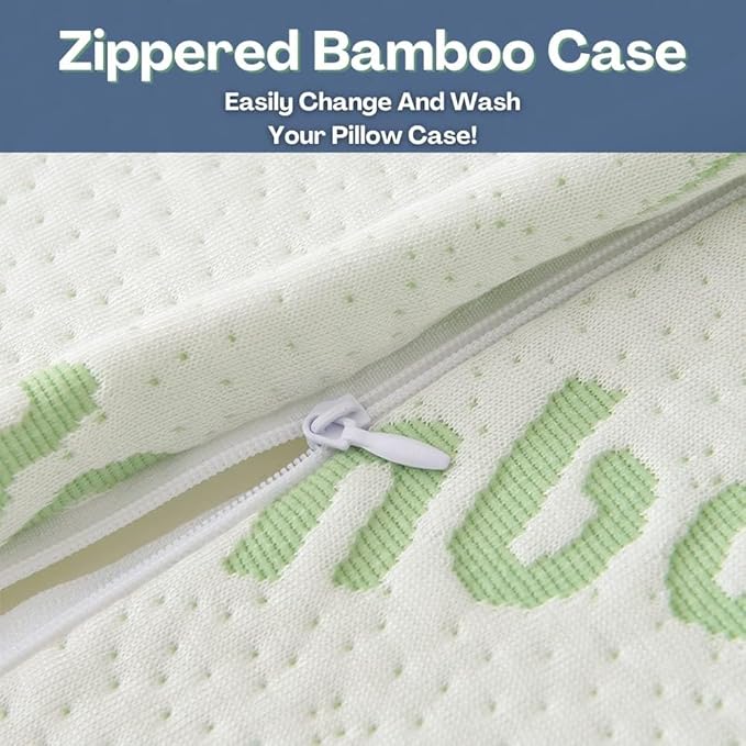 Memory Foam Bamboo Pillows King 20" x 36" [Adjustable] for Sleeping - Cool & Breathable Cover with Zipper Rayon Derived from Bamboo Pillowcase - Relieves Neck Pain - Back/Stomach/Side Sleeper