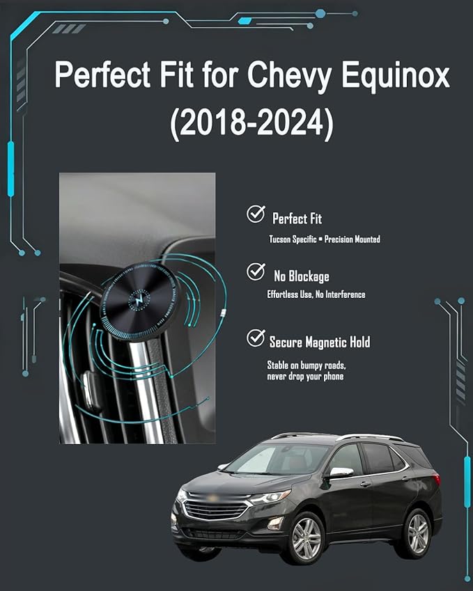 for Chevy Equinox Phone Mount 15W Fast Wireless Charger for 2024 Chevy Equinox Phone Holder 2024 Chevy Equinox Accessories Custom Fit Equinox 2018-2024 Compatible for All Cell Phones