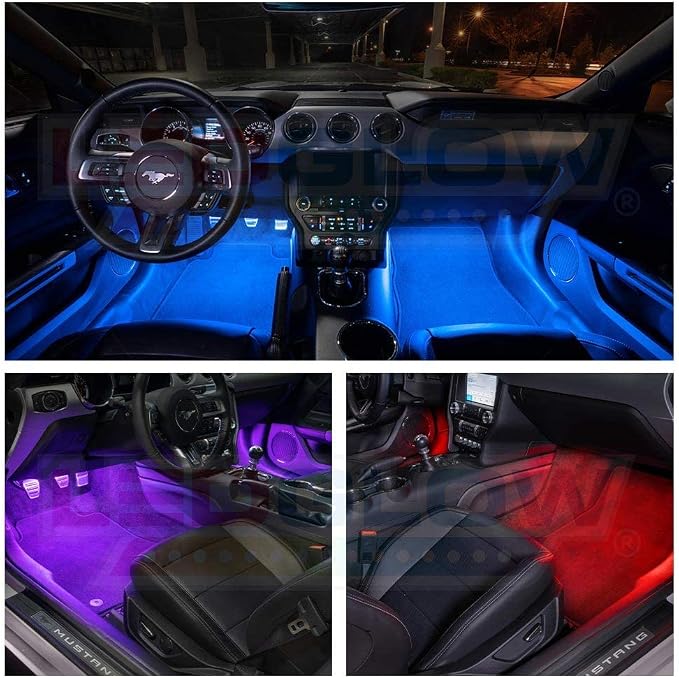 LEDGlow 4pc Bluetooth Multi-Color LED Interior Footwell Underdash Neon Lighting Kit for Cars & Trucks - Smartphone App - Create Any Color - Courtesy Lights - Music Mode - Control Box - Universal