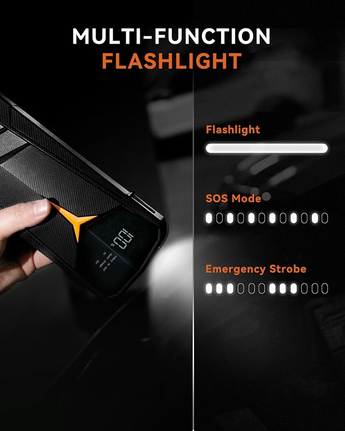 SUNPOW Lithium Jump Starter Battery Pack 2000A Peak 20000mAh (Up to All Gas and 8.5L Diesel),12V Battery Booster for Cars, Trucks, SUV, Portable Power Pack with LCD Screen and LED Light