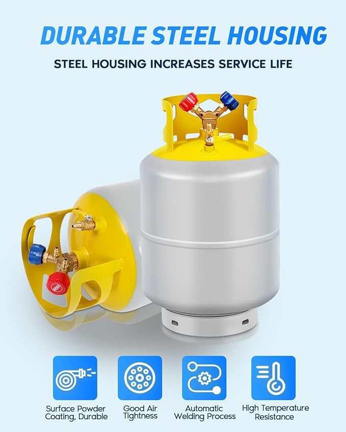 FAHKNS 50 LB Refrigerant Recovery Tank for R12, R22, R134A, R410A Reusable Recovery Cylinder Tank 1/4 SAE Y-Valve Recovery Can Without Float Switch for Tank AC Freon Recovery Tank Cylinder Tank