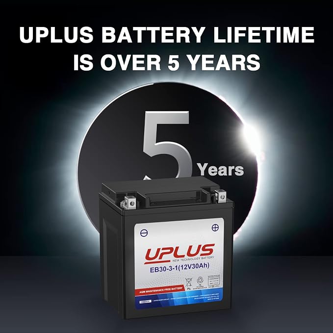 UPLUS YTX30L-BS Motorcycle Battery, YIX30L-BS Replacement Maintenance Free & High Performance, EB30-3-1 AGM Batteries ETX30L UTV Snowmobile ATV Battery, 12V 30AH 400CCA