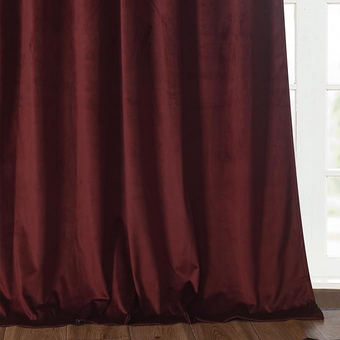 Roslynwood Luxury Soft Ruby Wine Velvet Curtains 63 inches Long Back Tab Thermal Insulated Blackout Window Drapes for Living Room/Bedroom/Dining Room, W52 x L63, 2 Panels