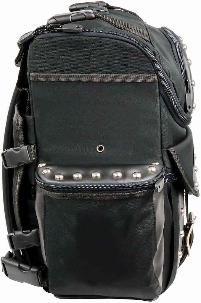 Milwaukee Leather SH602S Medium Black Textile Two Piece Studded Touring Sissy Bar Motorcycle Bag - Medium