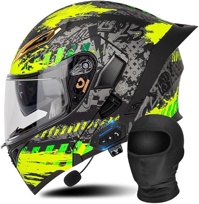 Bluetooth Modular Motorcycle Helmet DOT/ECE Approved Full Face Flip up Anti-Fog Double Visor Helmet Built-in Dual Speaker with Microphone for Adult Men and Women…