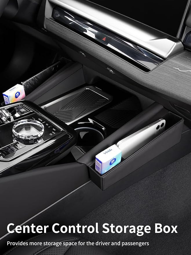 Center Console Organizer for BMW 5 Series G60 2024 2025 2026, Leather Central Control Side Storage Box Compatible with BMW 5 Series Accessories, Car Accessories Interior (2PCS Black)