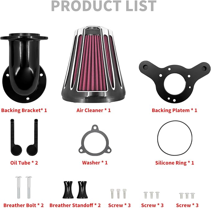 Motorcyle Air Cleaner Filter CNC 90° Forward-Facing Kit Fit for Harley Softail Touring Trike Sportster XL Dyna (Black Housing Red Element, C For Touring 08-16,Softail 16-17,Trike 08-16)
