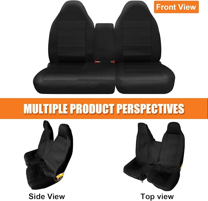 Truck Seat Cover Compatible with 1997-2000 Ford F-150 Seat Covers Front 40/60 Split Bench with Opening Center Console, Not with Airbags Next to The Headrest, Black