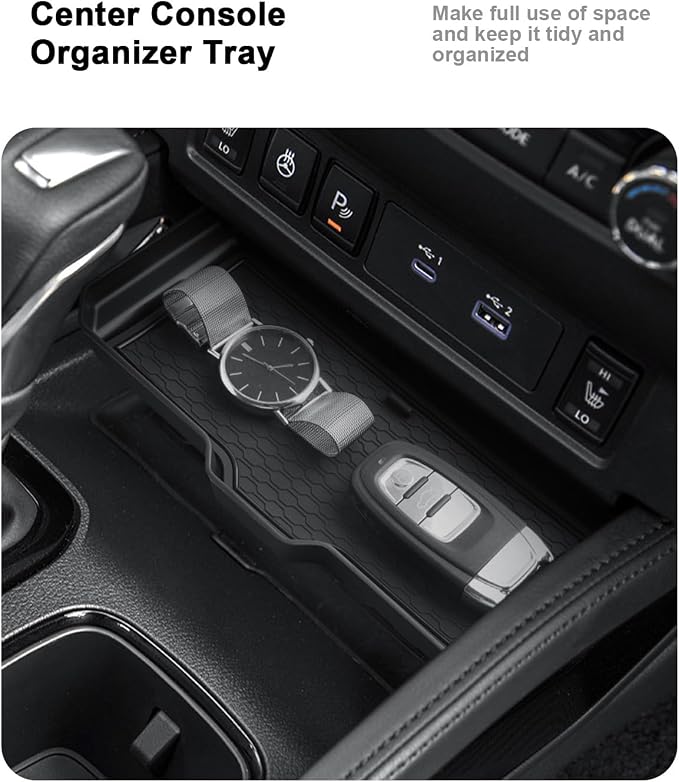Center Console Organizer Set For 2022-2026 Nissan Frontier - 3 Pcs Armrest Box Storage Tray + Middle Console Organizer + TPE Cup Holder Insert For 2022-2026 Frontier Accessories - Solid ABS No-Slip