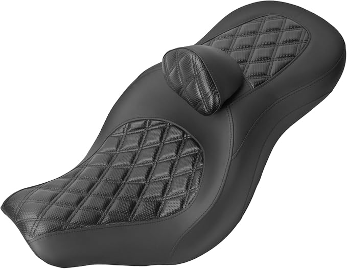 Motorcycle One-piece Seat Driver& Passenger Seat Fit for Harley Softail Low Rider FXLR FXLRS FXLRST 2018-later (#2 Seat w/Pad-Rhombus)