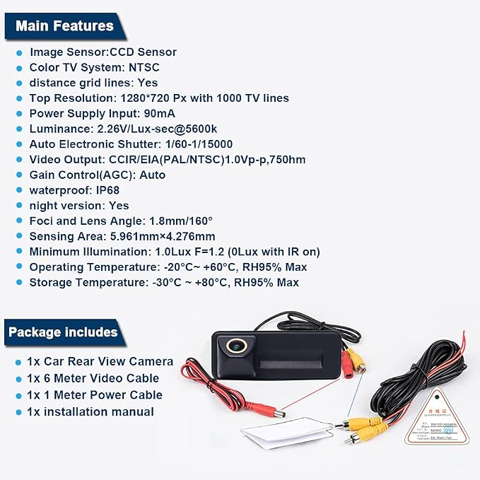 Caros Fisheye 1280x720 Pixels Trunk Handle car Rear View Back up Reverse Camera Parking Replacement for Audi A1Golf Touaran Skoda Superb Yeti Fabia Octavia Kombi Combi Limousine Roomster Waterproof