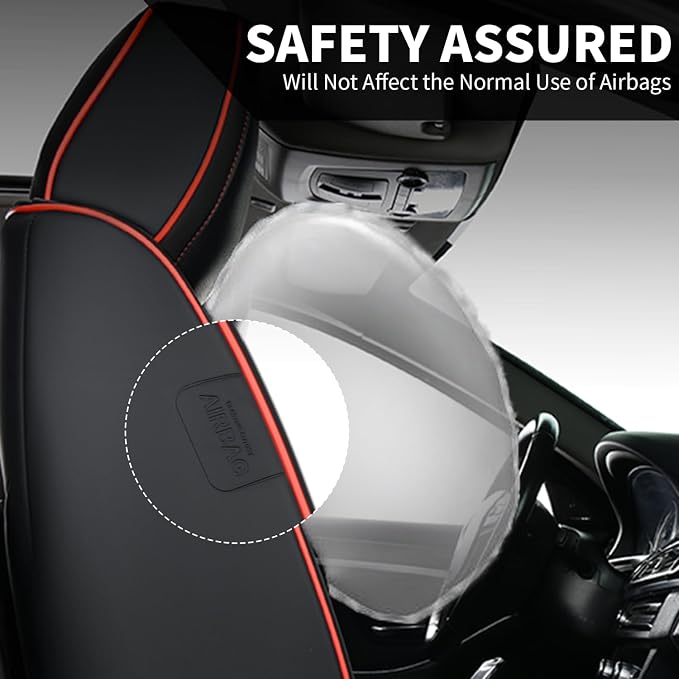 FLORICH Seat Cover for Car Front and Back Seats Leather Automotive Seat Covers Car Seat Covers SUV Custom Waterproof Car Seat Protector Cushion Universal Fit for Most Cars Trucks SUV, Black&Red Line