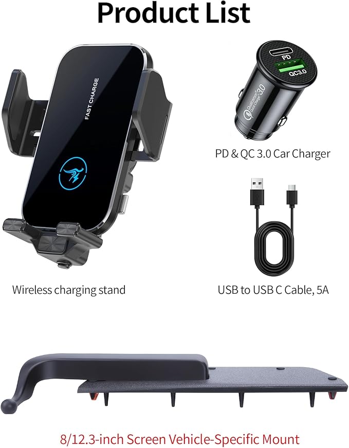 15W Wireless Fast Charger for Toyota Highlander/Hybrid 2020-2026 Accessories 8/12.3-inch Screen Fixed Clip, Auto Accessories Navigation Bracket, Interior Decoration Mobile Phone Mount