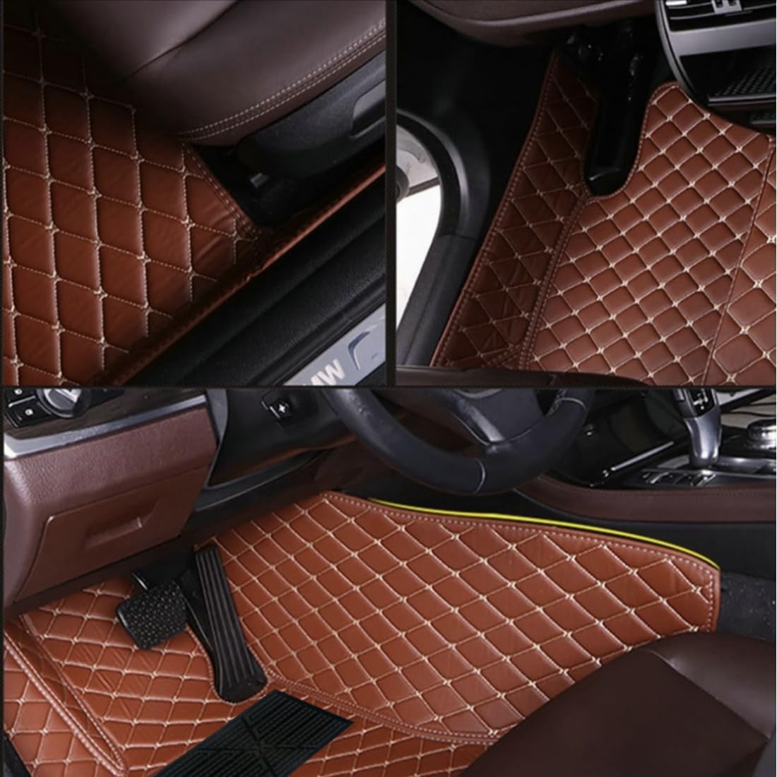 Custom Personalized Floor Mats for Cars，Luxury Full Coverage All Car Floor Mats，Anti-Slip Leather Car Mat Set ，Custom Floor Mats for 99% of Cars, Trucks & SUVs. (Brown)