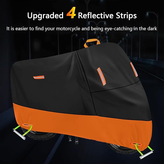 Motorcycle Cover 300D Oxford Motorcycle Covers Waterproof Outdoor Storage Fit up to 110 inch Sportster Road King Street Glide Honda Goldwing Vulcan Yamaha (4XL: 108" x 37" x 55")