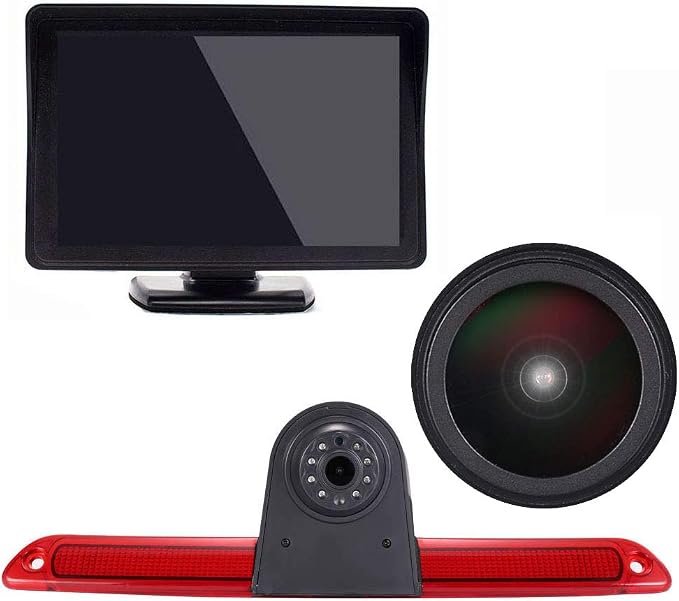 18mm HD Car Third Roof Top Mount Brake Light 3 Rear View Camera Parking Safety Assistant System, Night Vision Waterproof for VW Crafter Caravelle/Mercedes Benz Sprinter W906 (with 4.3-inch Monitor)