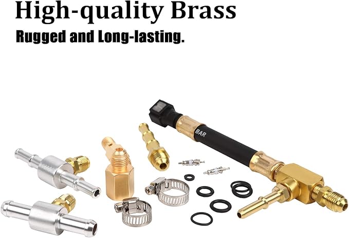 BETOOLL Pro Fuel Injection Pressure Tester Kit Gauge 0-140 PSI with 9.49,7.89,6.30 Fuel Line Fittings