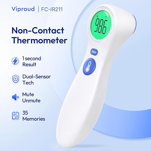 No-Touch Thermometer for Adults and Kids | 1-Second Fast Reading, Color-Coded Fever Alarm, Silent Mode, Object & Room Temperature Function
