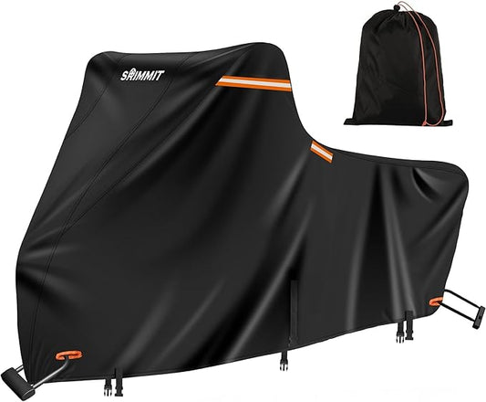 Motorcycle Cover Heavy Duty, 420D Motorcycle Cover Waterproof Outdoor with Nano Coating, 5 Reflective Strips and Air Vents, Dirtbike Cover (Black 3XL)