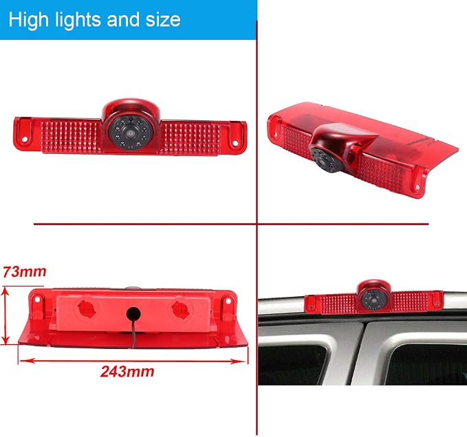 Car Third Roof Top Mount Brake Lamp Light Rear View Reverse Parking Camera,Replacement for Chevrolet Express GMC Chevy Savana Exporer Vans Cargo Van 2003-2018(with 4.3 inch Rear View Mirror)