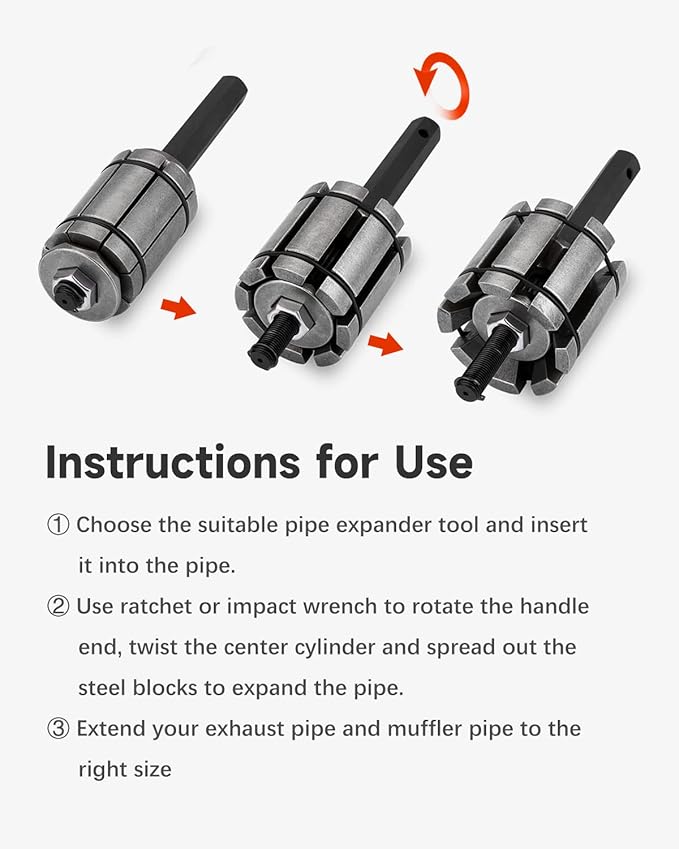 3Pcs Tail Pipe Expander Spreader Tool Set 1/18'' to 3-1/2'' Tail Pipe Tailpipe Expander Exhaust Muffler Spreader Tool Kit for Most Vehicles and Trucks