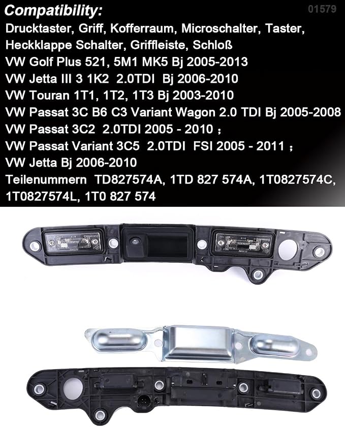 1280 * 720 Pixels Car Backup Camera with Trunk Handle Replacement for VW Golf Plus MK5 Jetta III V Touran 1T GP 1T2 Passat 3C B6 C3 Variant Wagon Parking Reverse Vehicle Camera Waterproof