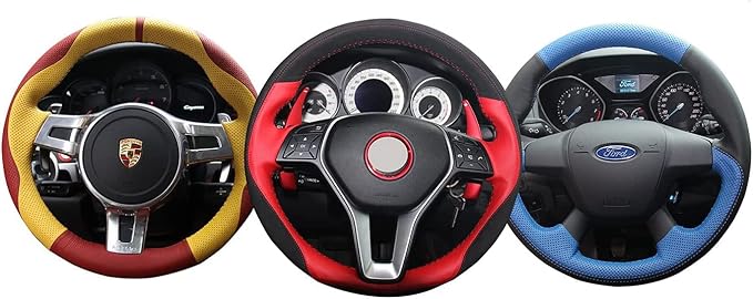 Loncky Genuine Leather Car Steering Wheel Cover for Chevrolet 2008-2013 Silverado 1500 /Silverado 2500 3500/2007-2014 Tahoe/2007-2014 Suburban 1500/2007-2013 Avalanche 1500/2009-2015 Traverse/Express