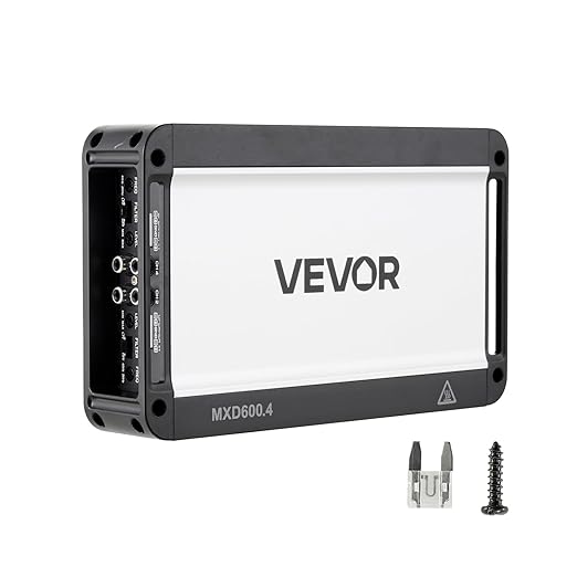 VEVOR 4 Channel Car Audio Amplifier 2 Ohm Stable Bridgeable Class D Full Range Amp Max Power 4 x 420W @ 4 Ohm / 4 x 600W @ 2 Ohm for Car SUV Truck Off-Road