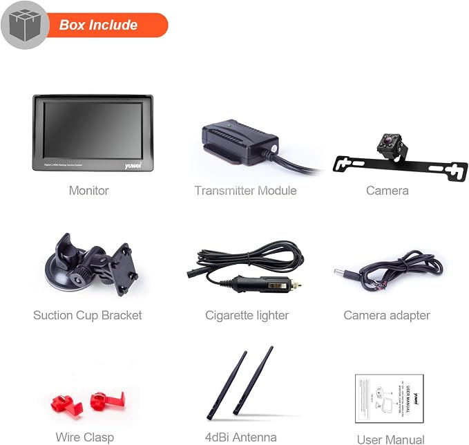 Wireless Backup Camera System with 4.3 inch Split Screen, IP69K Waterproof Wireless Rear View Camera with Night Vision, Support add 2nd Wireless Reversing Camera for Trailer, Vans, Cars, Rv, etc