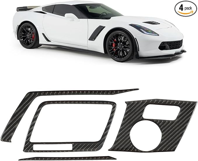 Real Carbon Fiber Center Control Gear Shift Panel Trim Compatible with Corvette C7 2014–2019, Interior Decal Sticker Accessories