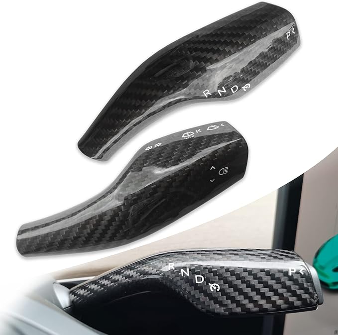 Carbar Column Gear Shift Cover for Tesla Model Y Model 3 Real Carbon Fiber Steering Wheel Lever Cover Model 3 Gear Lever Decoration Accessories (2Pcs Glossy Carbon Fiber)