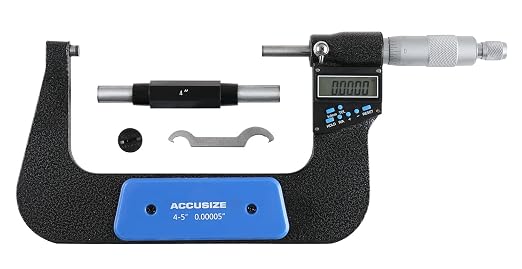 Accusize Industrial Tools 4-5''/100-125 mm 7 Keys Electronic Digital Outside Micrometers, 0.00005'' Or 0.001 mm Resolution, Ac21-5022 | IP54 Rated, 0.00005"/0.001 mm Resolution, 7-Key, ±0.003" Accuracy