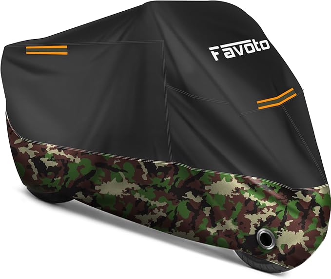Favoto Motorcycle Cover Waterproof Outdoor Storage 96.5 inches Length All Season Weather Rain Sun Protection Night Reflective Design with Lock-Holes Motorcycle Tarp Powersports Vehicle Cover