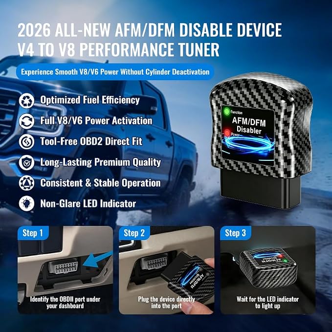 AFM Disabler for GM Vehicles, OBD2 Active Fuel Management Delete Device for V6 V8 Engines, Compatible with Chevy Silverado Tahoe GMC Sierra Yukon Cadillac Escalade 4.3L 5.3L 6.0L 6.2L