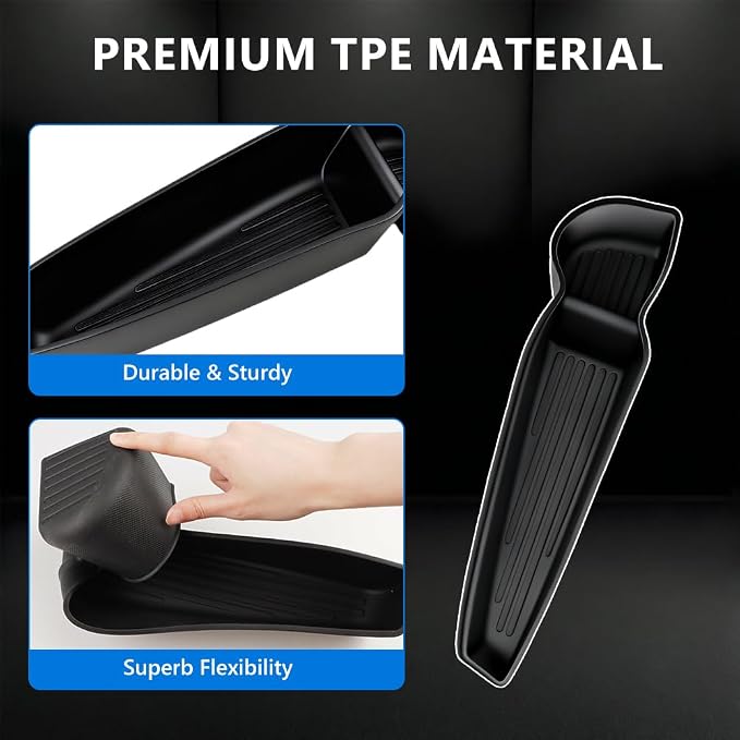 4 PCS Door Side Storage Box Compatible with 2025 2026 TES-la Model Y Juniper, [Durable & Sturdy] TPE Door Side Pocket Organizer Tray, Front & Rear Side Organizer Tray Protector Liner Black