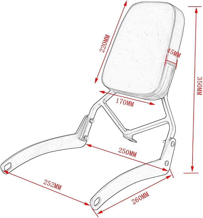 Passenger Sissy Bar Rear Backrest for Yamaha Virago 250 XV250 1988-2007 / Virago 125 XV125 1989-2011, Black