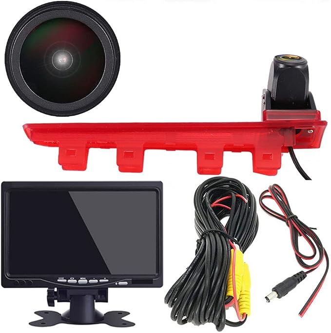 HD 1280x720 Pixels 1000 TV Line 3rd Brake Light Reversing Camera Brake lamp Parking Camera Replacement for Replacement for VW T5 T6 ab 2010 Caravelle Multivan Transporter Van+7" Reverse Monitor